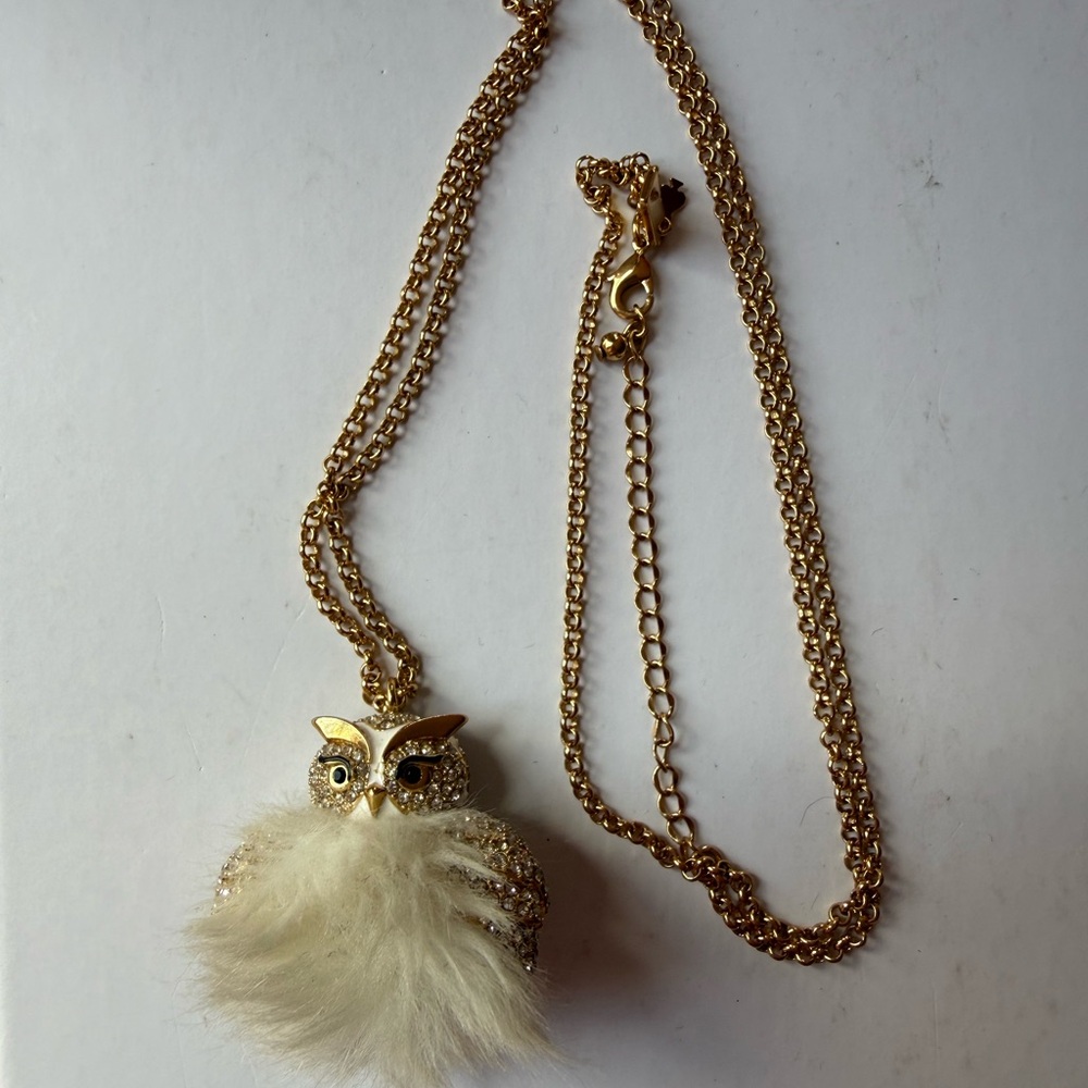 Kate Spade New York Star Bright Owl Pendant Necklace with Fur Pom